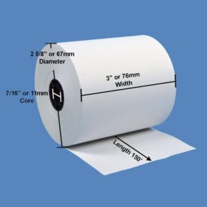 3″ x 150′ White 1-Ply Bond Paper Rolls (50 Rolls)